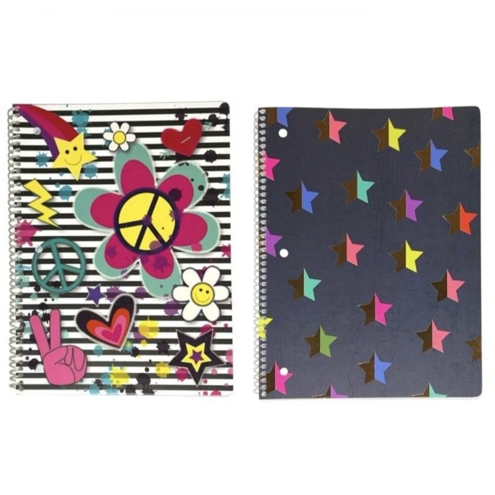2x Class Act Stationery Decorative Spiraled Notebooks 70-80 Sheets